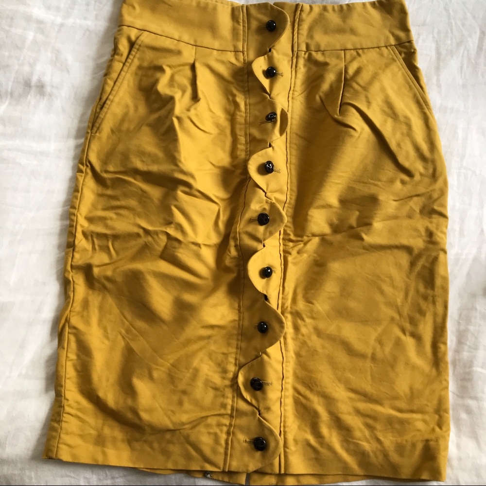 Anthropologie midi skirt mustard yellow